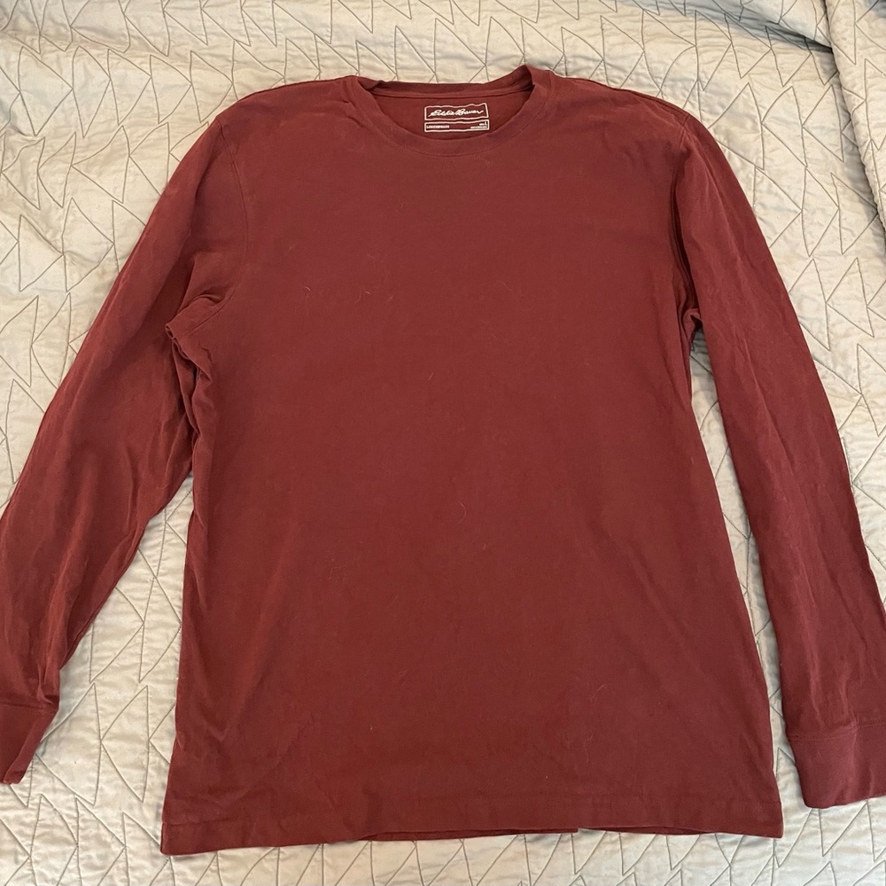 Eddie Bauer Men’s Large Maroon Red Long Sleeve Crewneck Tee Barely Worn